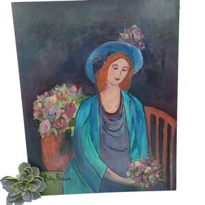 Original signed portrait girl with flowers 16x20